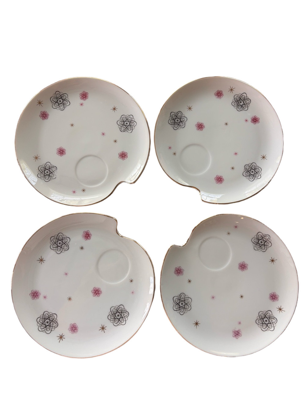 Vintage Grantcrest Japan Atomic Starburst Snack Plates Set of 4 MCM 1950s